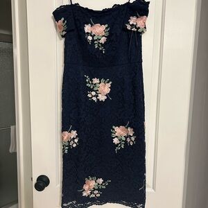 Nicole Miller Navy Dress with Floral Details